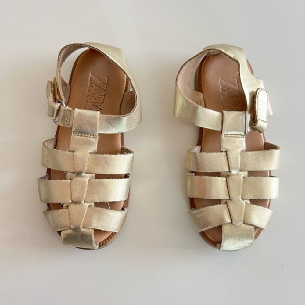 Zara Kids Gold Leather Sandals Size 9 Toddler